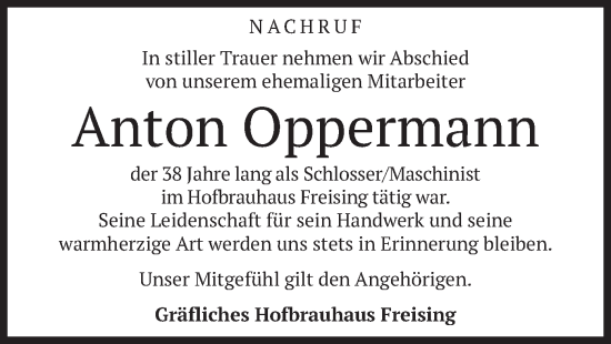 Traueranzeige von Anton Oppermann von merkurtz