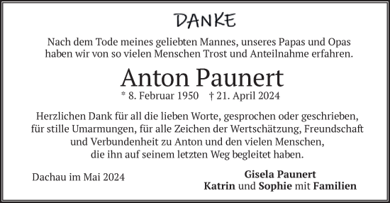 Traueranzeige von Anton Paunert von merkurtz