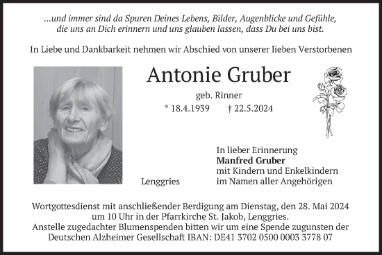 Traueranzeige von Antonie Gruber von merkurtz