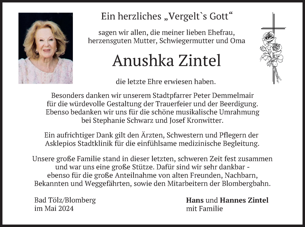  Traueranzeige für Anushka Zintel vom 04.05.2024 aus merkurtz