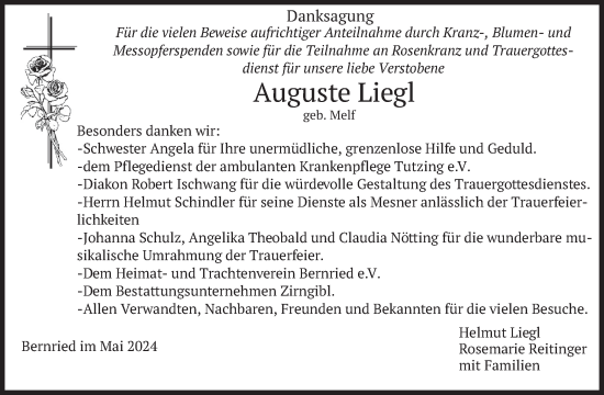 Traueranzeige von Auguste Liegl von merkurtz