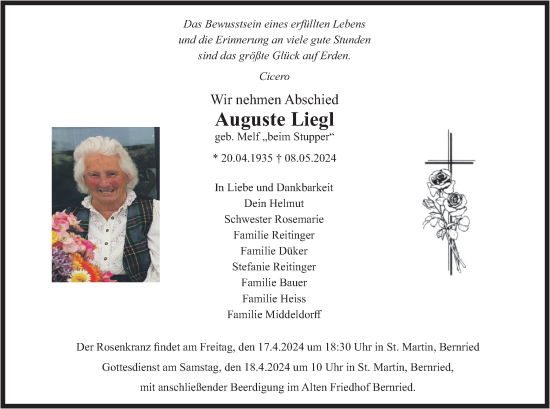 Traueranzeige von Auguste Liegl von merkurtz