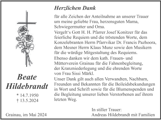 Traueranzeige von Beate Hildebrandt von merkurtz