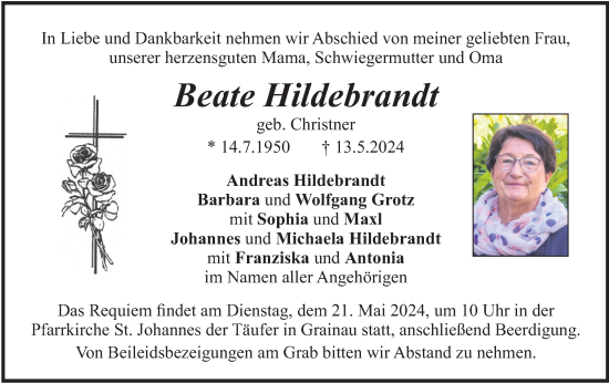 Traueranzeige von Beate Hildebrandt von merkurtz