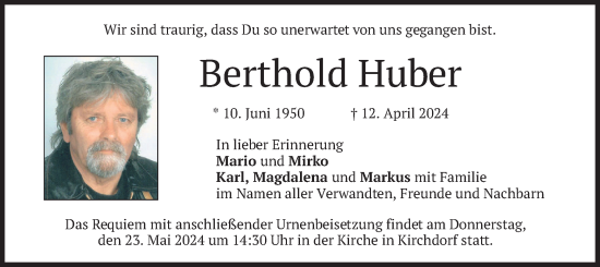 Traueranzeige von Berthold Huber von merkurtz