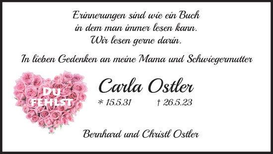 Traueranzeige von Carla Ostler von merkurtz