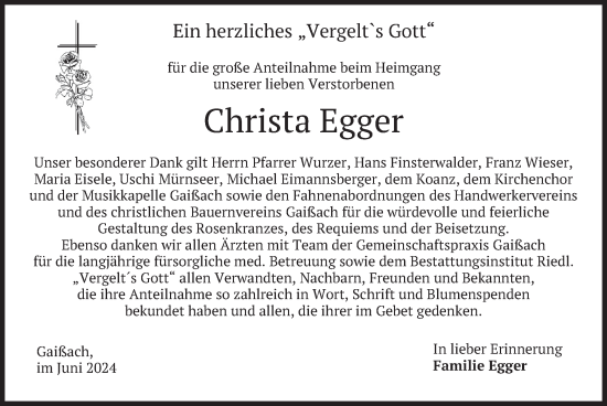 Traueranzeige von Christa Egger von merkurtz