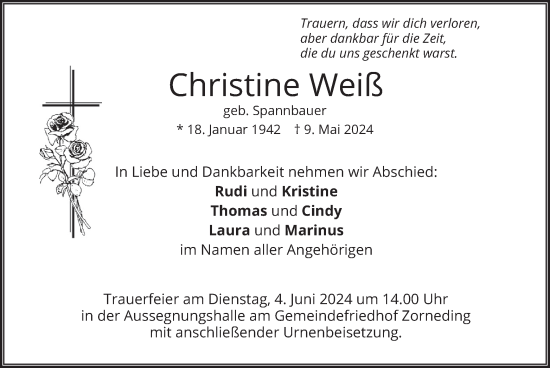 Traueranzeige von Christine Weiß von merkurtz