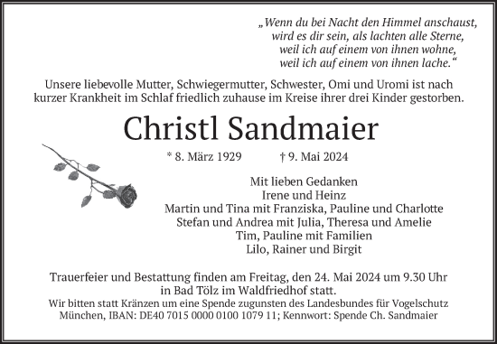 Traueranzeige von Christl Sandmaier von merkurtz