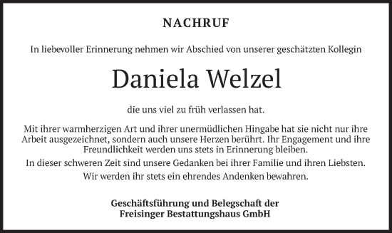 Traueranzeige von Daniela Welzel von merkurtz