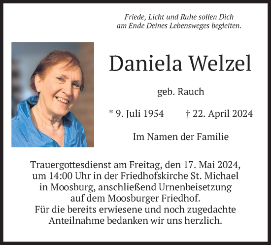 Traueranzeige von Daniela Welzel von merkurtz