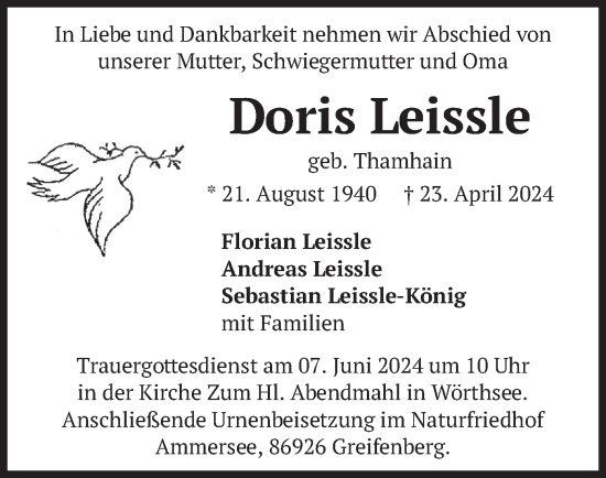 Traueranzeige von Doris Leissle von merkurtz
