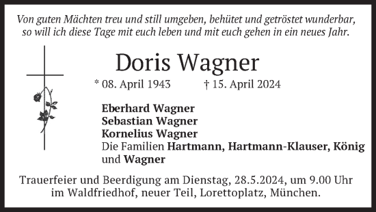 Traueranzeige von Doris Wagner von merkurtz