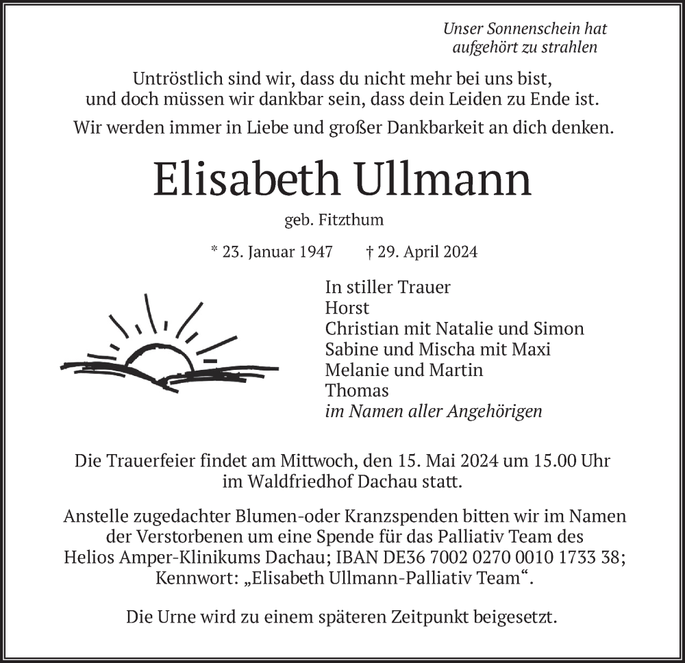  Traueranzeige für Elisabeth Ullmann vom 11.05.2024 aus merkurtz
