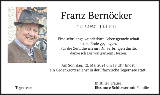 Traueranzeige von Franz Bernöcker von merkurtz