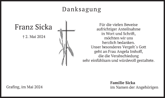 Traueranzeige von Franz Sicka von merkurtz