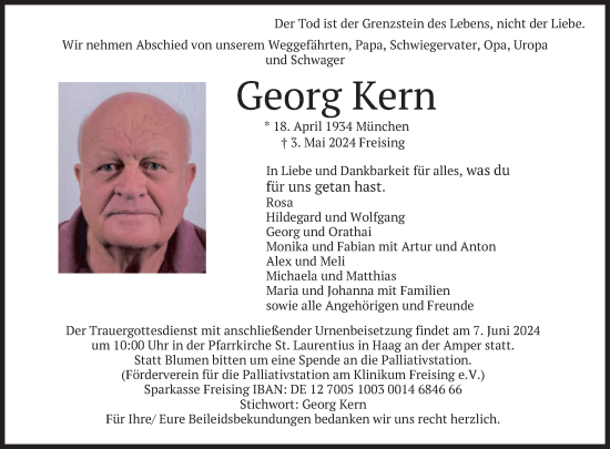 Traueranzeige von Georg Kern von merkurtz