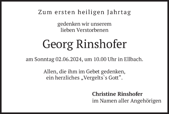 Traueranzeige von Georg Rinshofer von merkurtz