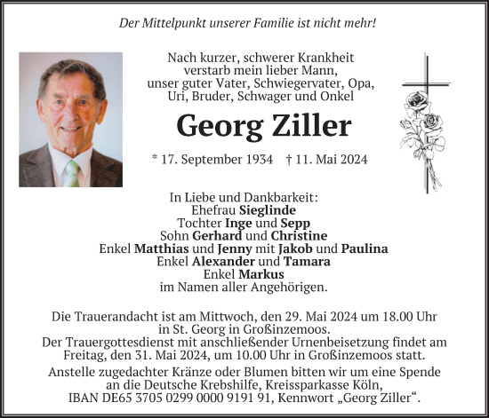 Traueranzeige von Georg Ziller von merkurtz
