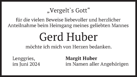 Traueranzeige von Gerd Huber von merkurtz