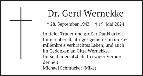 Traueranzeige von Gerd Wernekke von merkurtz
