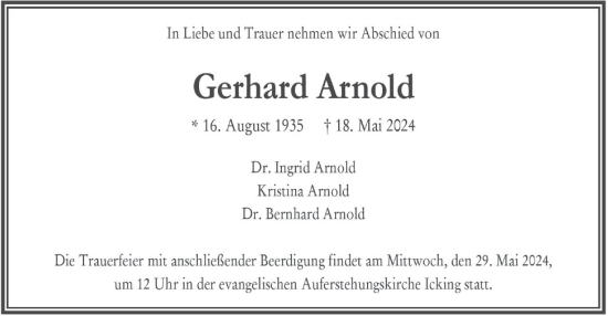 Traueranzeige von Gerhard Arnold von merkurtz