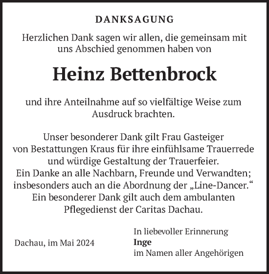 Traueranzeige von Heinz Bettenbrock von merkurtz