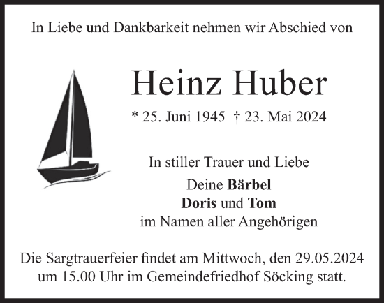 Traueranzeige von Heinz Huber von merkurtz