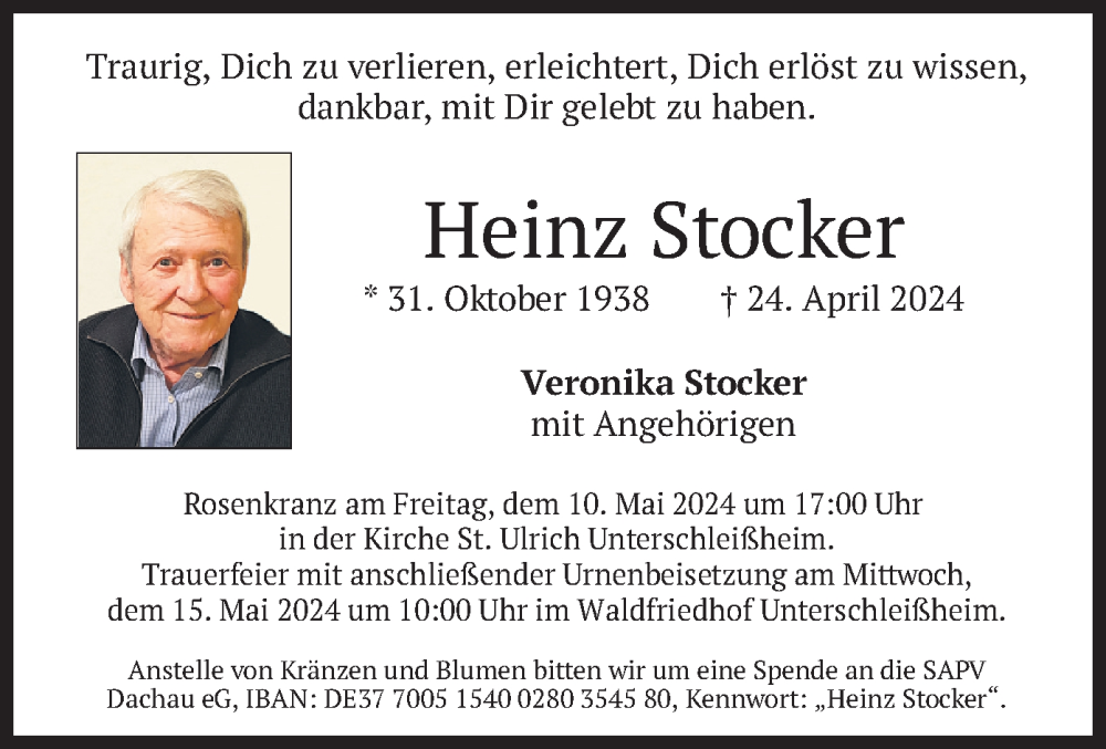  Traueranzeige für Heinz Stocker vom 08.05.2024 aus merkurtz