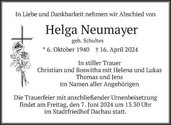Traueranzeige von Helga Neumayer von merkurtz