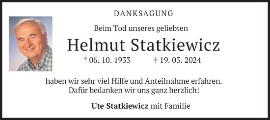 Traueranzeige von Helmut Statkiewicz von merkurtz