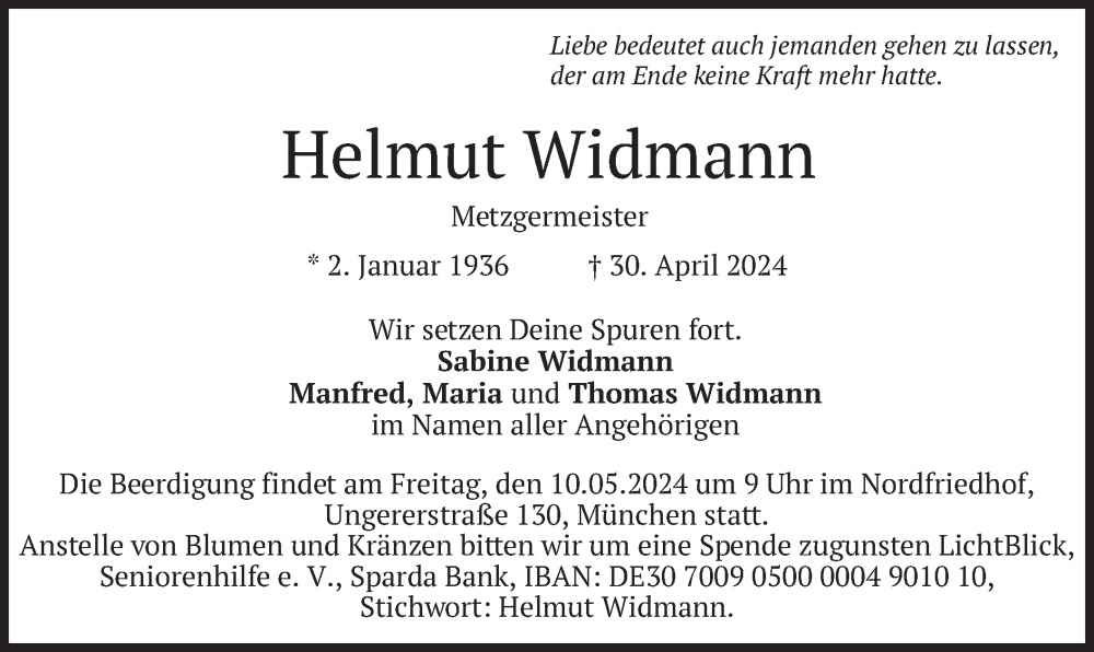  Traueranzeige für Helmut Widmann vom 04.05.2024 aus merkurtz
