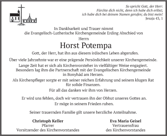Traueranzeige von Horst Potempa von merkurtz