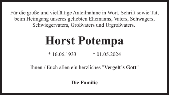 Traueranzeige von Horst Potempa von merkurtz