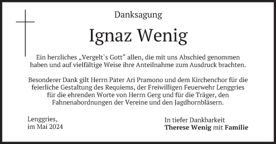 Traueranzeige von Ignaz Wenig von merkurtz