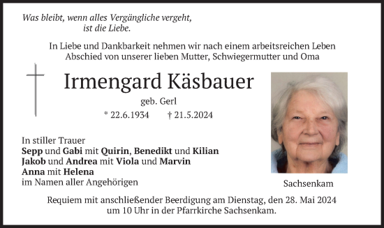 Traueranzeige von Irmengard Käsbauer von merkurtz