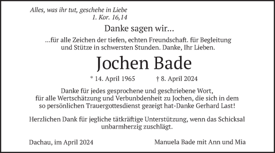Traueranzeige von Jochen Bade von merkurtz