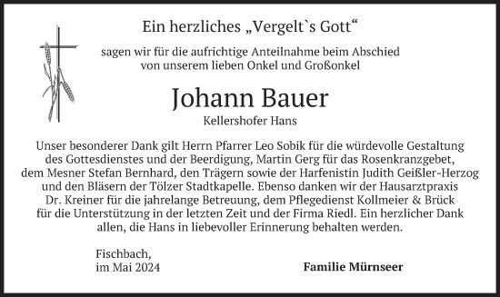 Traueranzeige von Johann Bauer von merkurtz