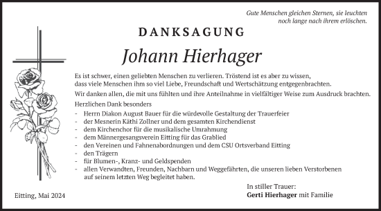 Traueranzeige von Johann Hierhager von merkurtz