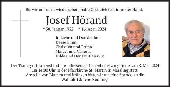 Traueranzeige von Josef Hörand von merkurtz