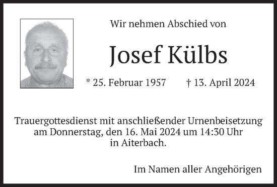 Traueranzeige von Josef Külbs von merkurtz
