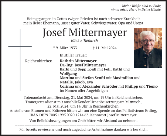 Traueranzeige von Josef Mittermayer von merkurtz