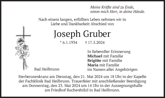Traueranzeige von Joseph Gruber von merkurtz