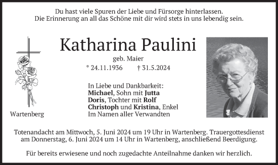 Traueranzeige von Katharina Paulini von merkurtz