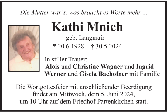 Traueranzeige von Kathi Mnich von merkurtz