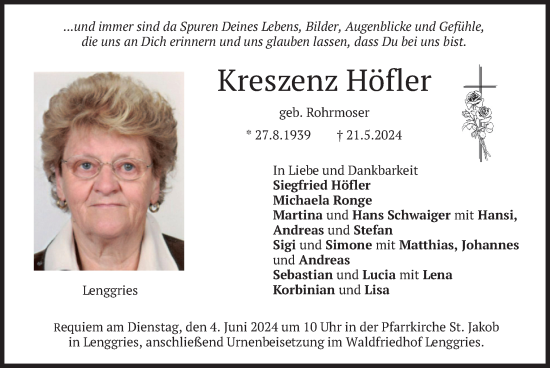 Traueranzeige von Kreszenz Höfler von merkurtz