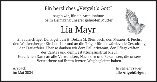 Traueranzeige von Lia Mayr von merkurtz