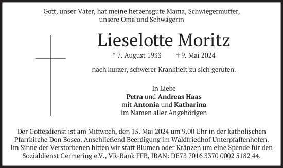 Traueranzeige von Lieselotte Moritz von merkurtz