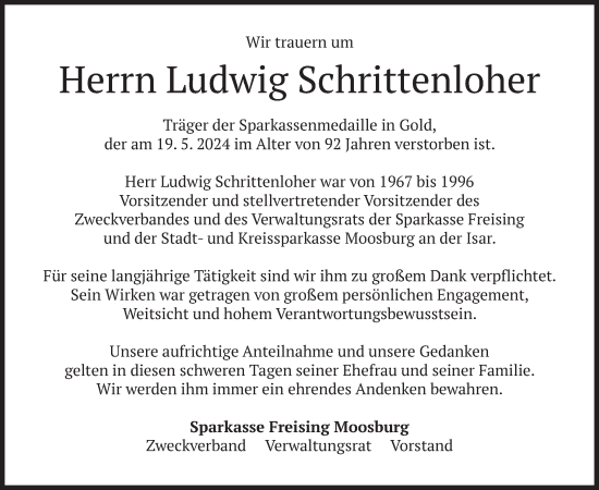 Traueranzeige von Ludwig Schrittenloher von merkurtz