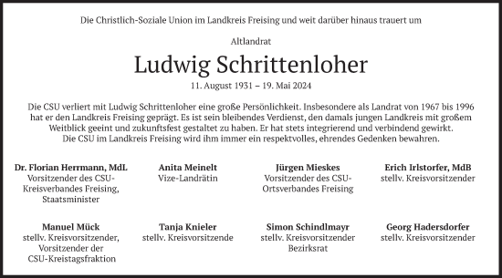 Traueranzeige von Ludwig Schrittenloher von merkurtz